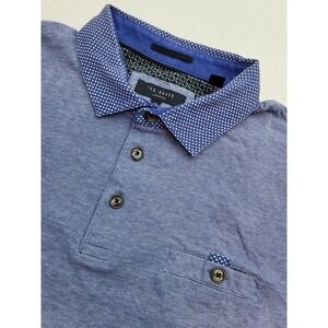 Ted Baker Polo Shirt Men 6 (2XL) Blue Striped Polka Dot Collar‎ Golf